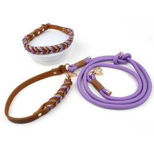 <b>Personalized</b> Luxury Soft Leather <b>Dog</b> <b>Collar</b> Leash Set Handbraided Rope Multifunctional Crossbody Ribbons - Product Image 5