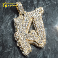 Bijoux Hip Hop pour Hommes Personnalisés Or 18 carats Argent Sterling 925 Moissanite VVS Diamant de Laboratoire Mosaïque Lettre Initiale Nom Pendentif