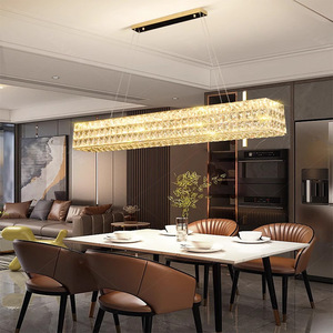 Ý thép không gỉ phòng khách phòng ăn pha lê Đèn chùm quầy bar ánh sáng sang trọng hình chữ nhật dài đèn chùm - Product Image 3