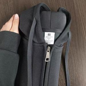 <span class=keywords><strong>Felpa</strong></span> <span class=keywords><strong>con</strong></span> Cappuccio e Zip in Cotone Grigio Stile Retrò, Alta Grammatura, Unisex, Autunnale, Stile Americano, Casual, Vestibilità Ampia - Product Image 4