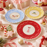 Assiette en porcelaine de 8 pouces, motif chien, voiture et sapin de Noël, style dessin animé moderne et fantaisiste, résistante au lave-vaisselle, idéale pour les mariages et les fêtes