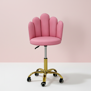 Modern Shell Back Salon <strong>Stool</strong>, <strong>Pink</strong> &amp; Gold Rolling Chair for Barber Shop Reception/Styling Area - Product Image 1