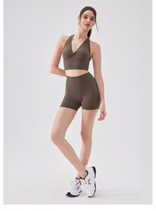 Women Twist Front Deep V Halter Yoga Tank <b>Top</b> Removable Chest Pad Slim Stretch Sports Crop <b>Top</b> <b>Low</b> Impact Pilates Fitness Vest - Product Image 4