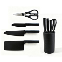 Ensemble de 5 couteaux de cuisine en acier inoxydable à haute teneur en carbone, lames antiadhésives avec manche en plastique, couteau de chef écologique