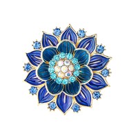 Pin Bros Bunga Teratai Biru Bertabur Berlian Retro