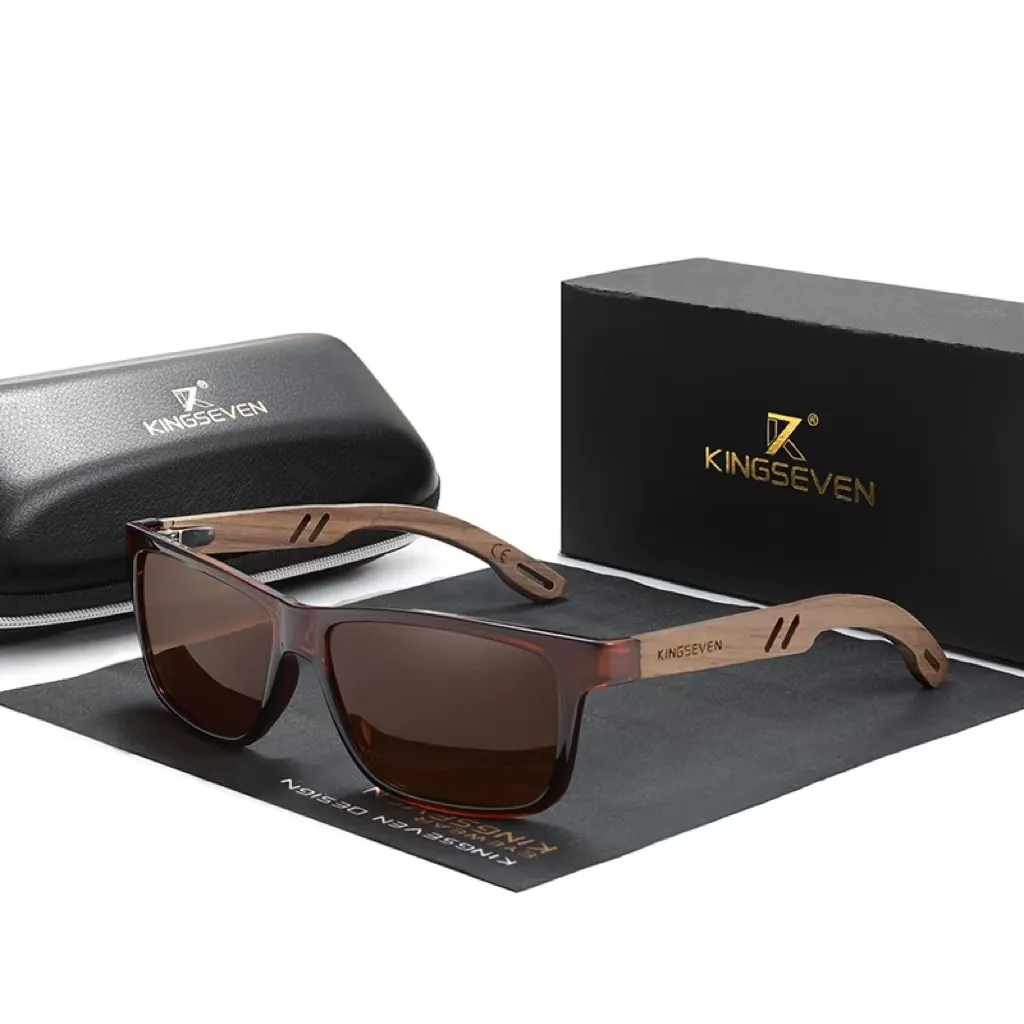 KINGSEVEN מותג עיצוב חדש TR90 + אגוז בעבודת יד משקפי שמש לגברים של מקוטב משקפי שמש W5508