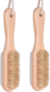Brosse de douche longue pour pieds et corps en bois naturel avec pierre ponce et design épuré pour l'élimination des peaux mortes - Product Image 2