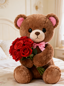 Regalo Romantico Perfetto per San Valentino, Orsacchiotto di Peluche con Rose, Imbottitura in Cotone PP, Unisex, Taglia Regolabile 11-30cm - Product Image 4