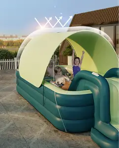 नए डिजाइन बच्चों स्वचालित inflatable स्विमिंग पूल फोल्डेबल परिवार स्विमिंग पूल फॉल्डेबल फैमिली स्विमिंग पूल वाटर प्ले पूल, पूरी कवरेज और स्लाइड के साथ
