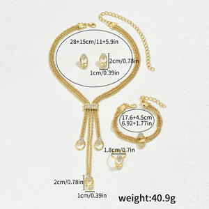 Conjunto de joyería de aleación de moda francesa para mujer, collar de diamantes de imitación a la moda, pendientes y accesorios para anillos - Product Image 6