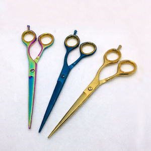 Ciseaux de coiffure en acier inoxydable doré, multicolores, pour barbier, marque privée, fournisseur de ciseaux de coiffure - Product Image 1