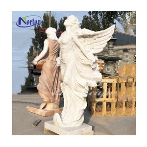 Pietra personalizzata intagliando giardino figura romana scultura a grandezza naturale coppia bianco marmo angelo statua in vendita - Product Image 5