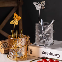 Support de rangement en verre pour cuillères à café et fourchettes, design créatif de luxe, avec logo personnalisé, transparent, ambre, gris, pour la cuisine - Vente en gros