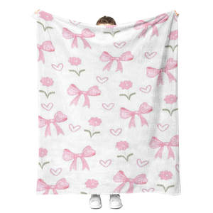 Cherry Bow <b>Blanket</b> Lovely Girly Home Decoration Soft Cozy Fuzzy Wearable Plush Sherpa Fleece Adult and Kids Custom <b>Blankets</b> - Product Image 2