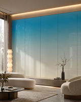 Panneau mural en placage de bois à dégradé de couleurs moderne, finition brillante, revêtement mural décoratif pour salon, hôtel, espace commercial