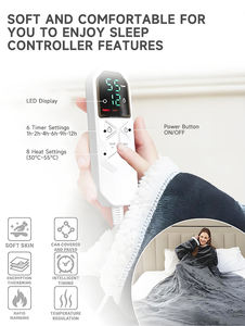 Plaid chauffant électrique en flanelle avec poche pour les pieds, châle chauffant portable avec manches, 8 réglages de chaleur, temporisation de 12 heures, lavable - Product Image 6