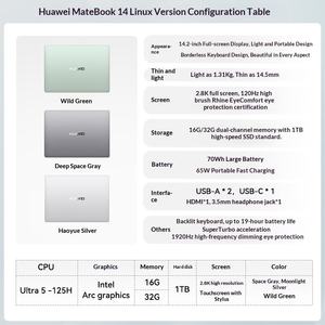 <span class=keywords><strong>Portátil</strong></span> <span class=keywords><strong>Huawei</strong></span> <span class=keywords><strong>MateBook</strong></span> de 14.2 Pulgadas, Edición Ultra Linux, Pantalla Táctil 2.8K, Ultrafino, Alto Rendimiento, Ligero, para Negocios - Product Image 5