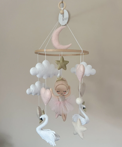 Mobile pour berceau Ballerine <span class=keywords><strong>Rose</strong></span> Or Mobile pour bébé fille avec cygne étoiles nuages lune - Product Image 2