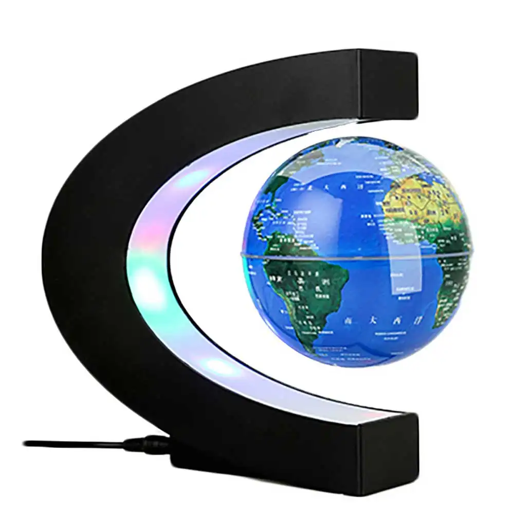 Custom Gedrukt C Vorm Drijvende Globe, Geografie Wereldkaart Magnetische Levitatie Globe