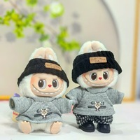 Nouvel ensemble de vêtements en coton pour poupée Labubu de 17 cm, style urbain cool et tendance, avec T-shirt, pour remplacement de costume de jouet en peluche, idéal pour porte-clés