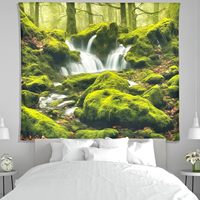 Tapisserie murale en cascade personnalisée, tissée et imprimée, 100% polyester, paysage naturel de montagne et de forêt, rivière, arbres, forêt tropicale