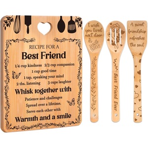 Planche à découper en bambou de <span class=keywords><strong>cuisine</strong></span> avec ensemble d'ustensiles de <span class=keywords><strong>cuisine</strong></span> en bambou de 3 pièces comme cadeau planche à découper avec cuillère à soupe spatule cuillère à fente - Product Image 4