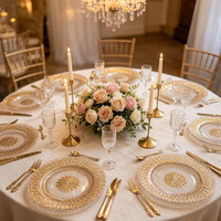 Assiette de Présentation Dorée en Verre Durable Prix Usine pour Décoration de Mariage, Vaisselle de Luxe Élégante en Gros pour Location d'Événements et Fêtes