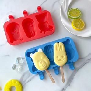 3 lỗ kem Silicone khuôn thực phẩm lớp BPA miễn phí nhiều hình dạng bền DIY Popsicle Lolly Kem khuôn + nắp + Gậy - Product Image 6