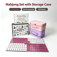 Jeu de Mahjong américain d'Halloween, 166 tuiles, tuiles de Mahjong rose scintillantes, boîte-cadeau thématique, accessoires complets pour jeu de table pour adultes