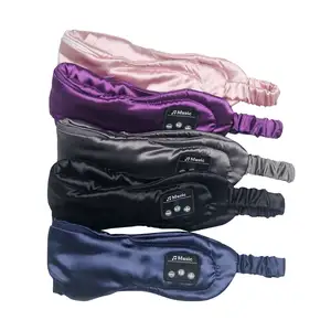 Auriculares para dormir con Bluetooth de seda, delgados, suaves, elásticos, cómodos, para dormir de lado, auriculares inalámbricos para música, máscara para los ojos