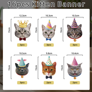 608411 Ghirlanda di Compleanno con Gattini Carini, Striscione con Teste di Gattini Adorabili per Feste a Tema Gatto, Vendita all'Ingrosso - Product Image 6