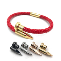 Bijoux fantaisie Bracelet en acier inoxydable plaqué PVD véritable clou en or 18 carats avec cordon en cuir véritable bracelet pour femme homme