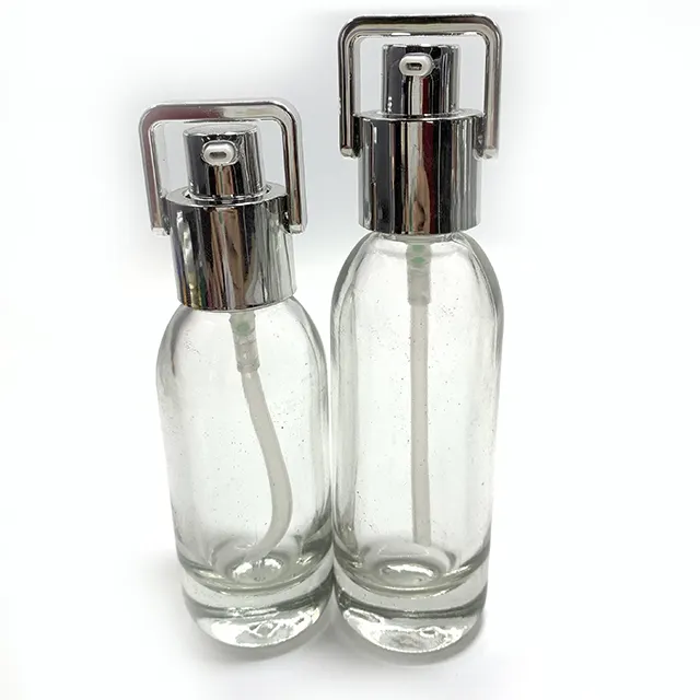 Hengjian 30ml 40ml Nuovo Modello Popolare di Vetro Trasparente Cosmetico Lozione Essenza Crema Bottiglia Con Tappo In Argento