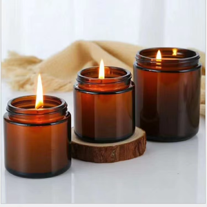 Hot Sale Unique Brown Amber Empty Glass Candle Jars With Metal Lids for Soy Wax Candle Container - Product Image 5