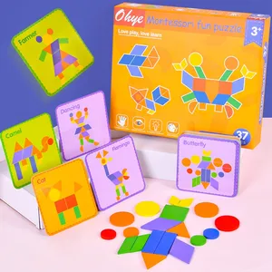 HOYE CRAFT Montessori fun puzzle blocchi modello in legno Set Puzzle di forma geometrica per bambini
