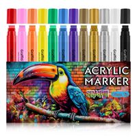 Stylo acrylique artistique, pointe plate de 15 mm, marqueur à peinture à base d'eau, peinture à la main, opaque, marqueur pour enfants