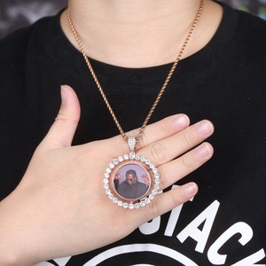 Cubic Zirconia Diamanti In Oro Personalizzato Doppio Foto Spining Rotonda Del Pendente Della Collana Iced Out Regalo <span class=keywords><strong>Per</strong></span> Il Mio Ragazzo Di Compleanno - Product Image 1