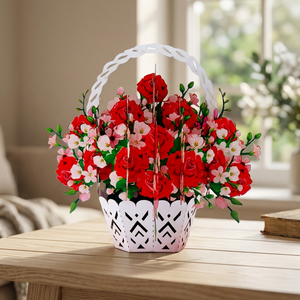 Carte de vœux 3D pop-up en forme de lune, panier de fleurs personnalisé, roses rouges, fleurs roses, Saint-Valentin, fête des mères, anniversaire - Product Image 1
