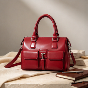 Sac à main classique rouge pour femme avec poignée supérieure, sacoche multi-poches avant avec bandoulière amovible pour le bureau et l'usage quotidien - Product Image 1
