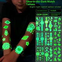 Tatouages temporaires lumineux pour montre-bracelet, autocollants imperméables qui brillent dans le noir, motifs cheval, élan, animaux, pour fête d'anniversaire