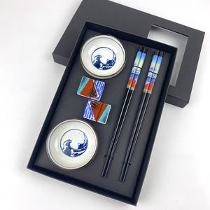 Set peralatan makan Sushi Jepang, Set piring gelombang biru kustom dan sumpit hadiah untuk 2 orang - Product Image 5