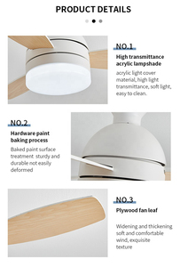 Ventilateur de plafond en bois de 52 pouces avec lumière, 3 pales, profil bas, LED, style scandinave moderne, pour salon, OEM - Product Image 3