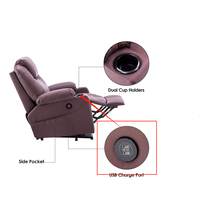 Fauteuil inclinable à positionnement infini, style traditionnel, ergonomique, durable, pour salon, avec porte-gobelet et pochette latérale, rembourrage doux