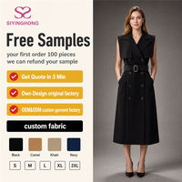 Robe Trench Sans Manches Personnalisée pour Femme, Double Boutonnage, Col Cranté, Ceinture à la Taille, Jupe Mi-Longue Évasée avec Rabat Anti-Pluie, Idéale pour le Bureau