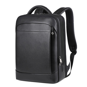 Sac à dos en cuir véritable pour homme Noir 20L avec port USB Utilisation quotidienne décontractée et professionnelle - Product Image 1