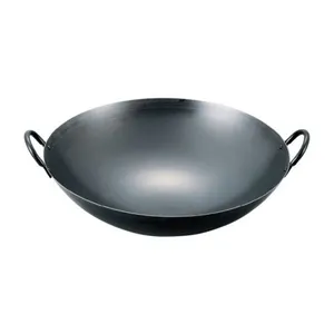 Traditional Carbon Steel Pow Wok With Double Ears Handles 1.5mm Thickness Black Steel Wok With Round Bottom