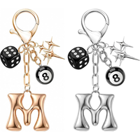 Y2K 3D Bubbel Initiaal Letter Zinklegering Sleutelhanger Dobbelsteen 8-Ball Ster Charms Gepersonaliseerde Alphabet Sleutelring Student/Auto Gebruik