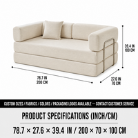 Canapé-lit modulable de luxe en chenille, pliable, avec support métallique, emballé sous vide, 2 places, pour studio