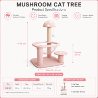 Arbre à chat rose en peluche sherpa à pois champignons, avec griffoir en sisal et gamelle capsule spatiale en acrylique, simple ou double niveau, pour chats d'intérieur