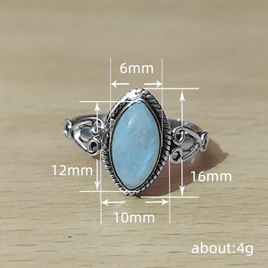 Bague pour femme en larimar, design rétro simple, bijou de mode pour tous les jours et les fêtes, cadeau - Product Image 3